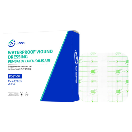 A-Care Waterproof Wound Dressing (Transparent with Absorbent Pad) Size 10cm x 10cm 25's