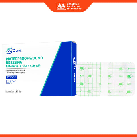 A-Care Waterproof Wound Dressing (Transparent with Absorbent Pad) Size 9cm x 15cm 25's