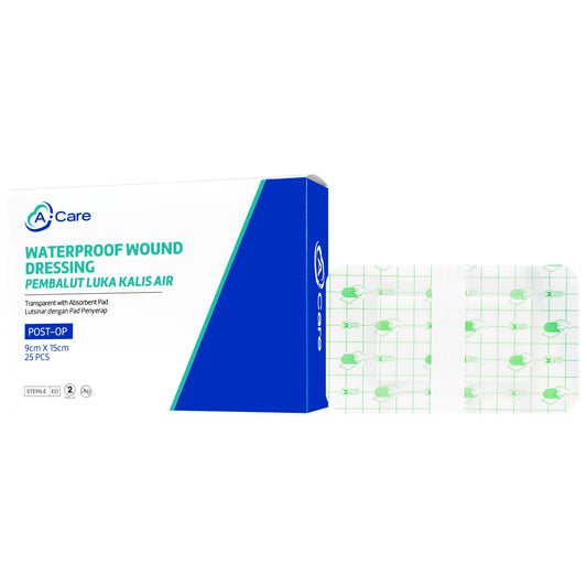 A-Care Waterproof Wound Dressing (Transparent with Absorbent Pad) Size 9cm x 15cm 25's