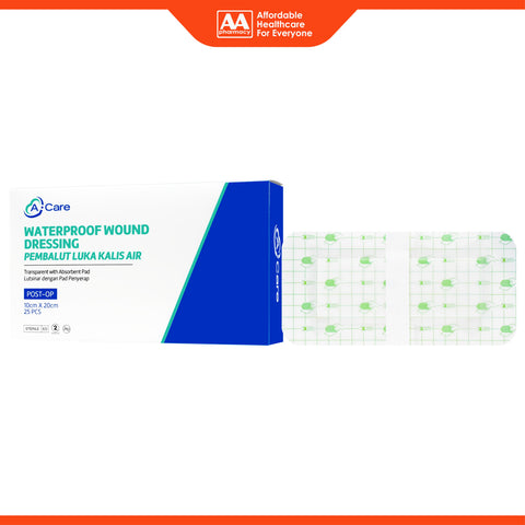 A-Care Waterproof Wound Dressing (Transparent with Absorbent Pad) Size 10cm x 20cm 25's