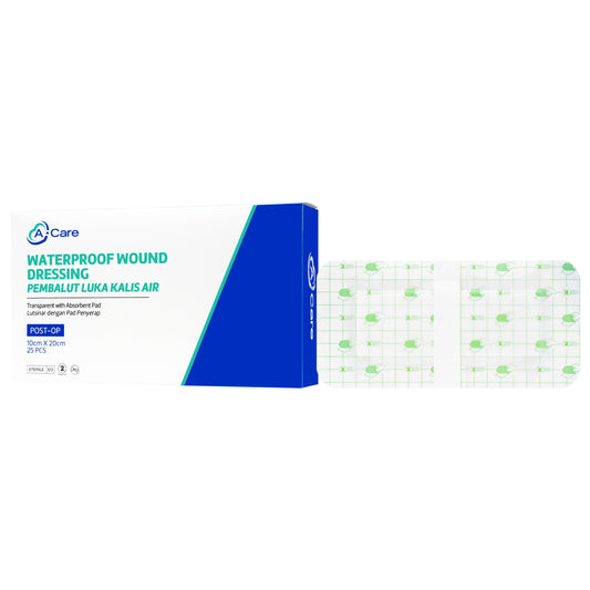 A-Care Waterproof Wound Dressing (Transparent with Absorbent Pad) Size 10cm x 20cm 25's