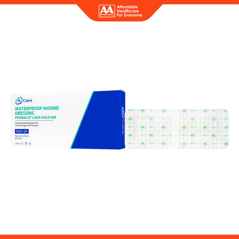 A-Care Waterproof Wound Dressing (Transparent with Absorbent Pad) Size 10cm x 25cm 25's