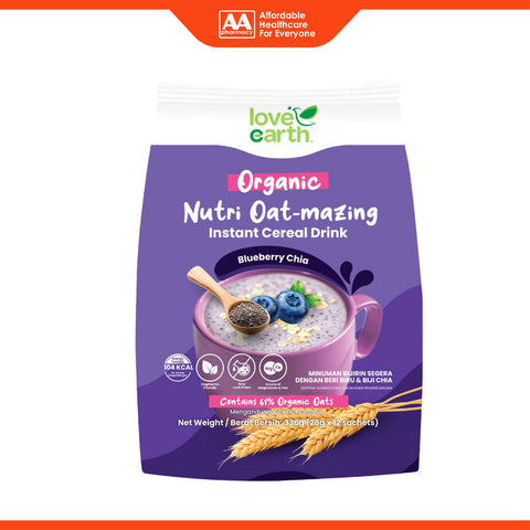 Love Earth Organic Nutri Oat-mazing Instant Cereal Drink Sachet (Blueberry Chia) 28gx12's
