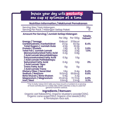 Love Earth Organic Nutri Oat-mazing Instant Cereal Drink Sachet (Blueberry Chia) 28gx12's
