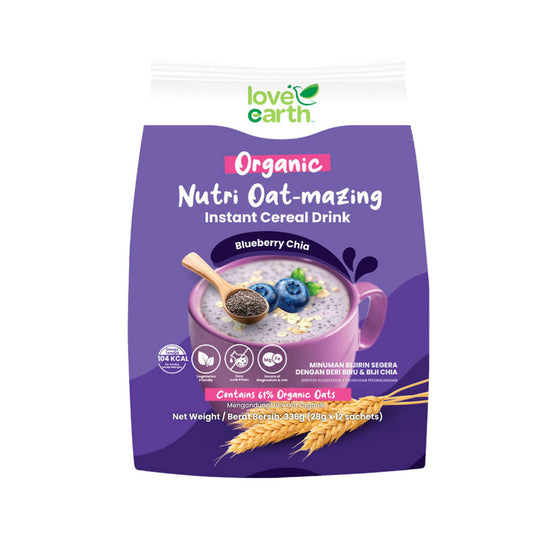 Love Earth Organic Nutri Oat-mazing Instant Cereal Drink Sachet (Blueberry Chia) 28gx12's