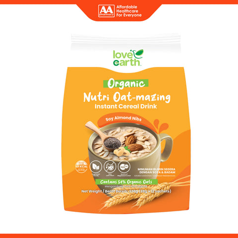 Love Earth Organic Nutri Oat-mazing Instant Cereal Drink Sachet (Soy Almond Nibs) 28gx12's