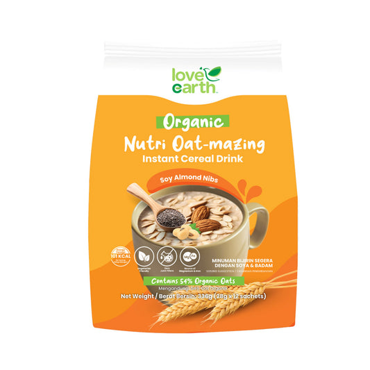 Love Earth Organic Nutri Oat-mazing Instant Cereal Drink Sachet (Soy Almond Nibs) 28gx12's
