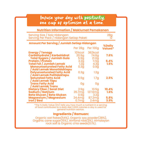 Love Earth Organic Nutri Oat-mazing Instant Cereal Drink Sachet (Soy Almond Nibs) 28gx12's