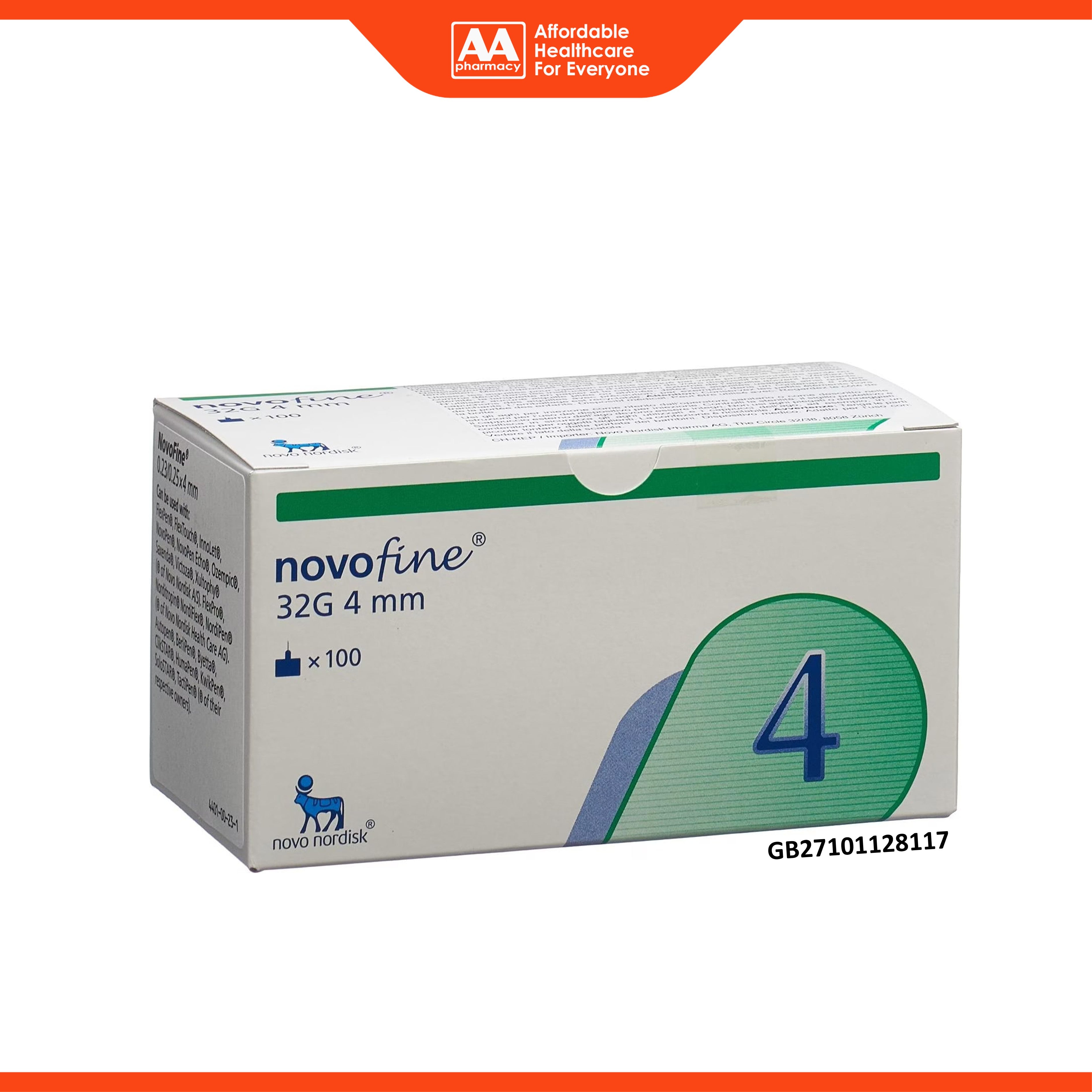 NovoFine Insulin Pen Needle (32G, 4mm) 100's