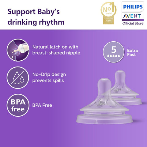Philips Avent Natural Response Teat (5, Extra Fast / SCY965/02) 2's