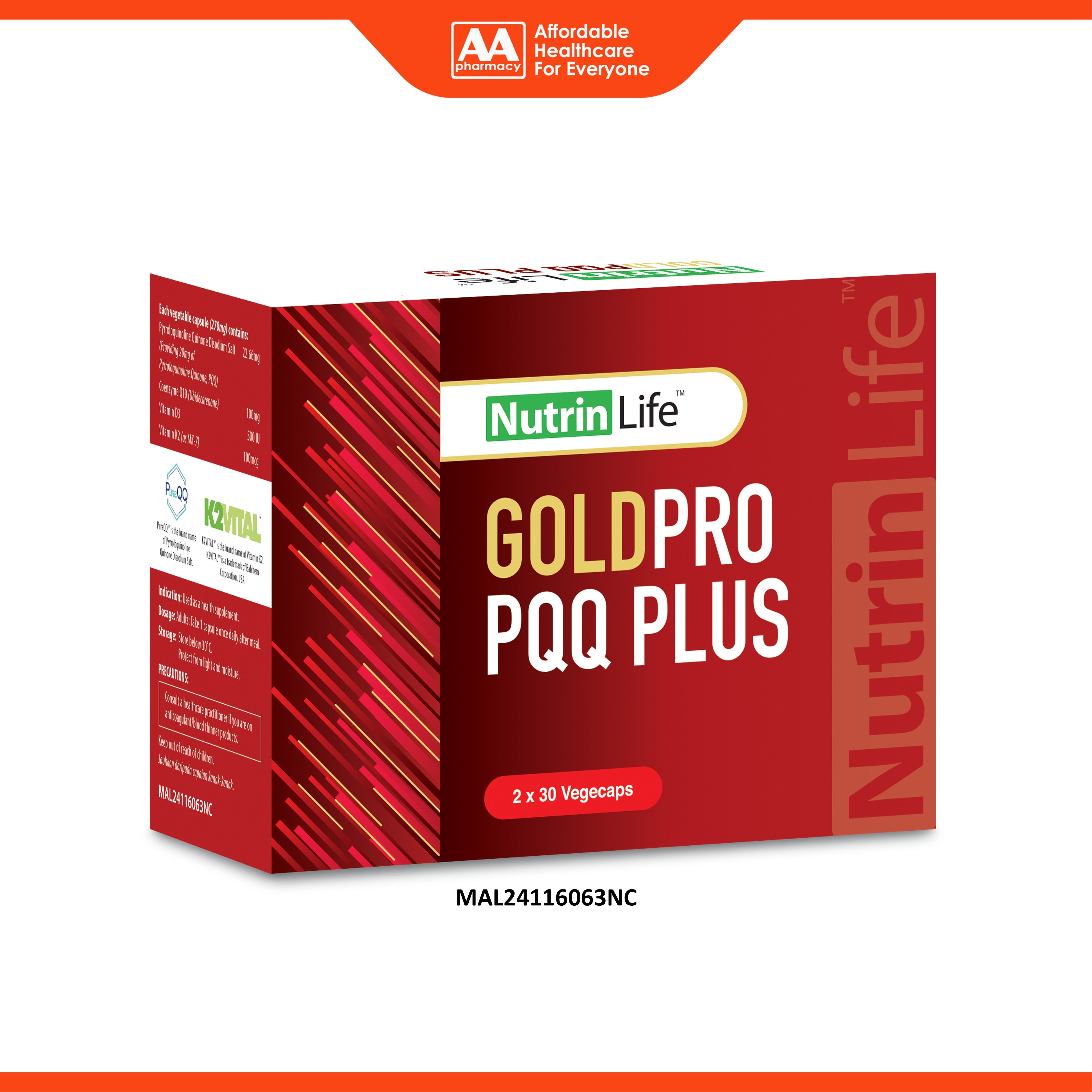 NutrinLife GoldPro PQQ Plus Vegecapsule 2x30's
