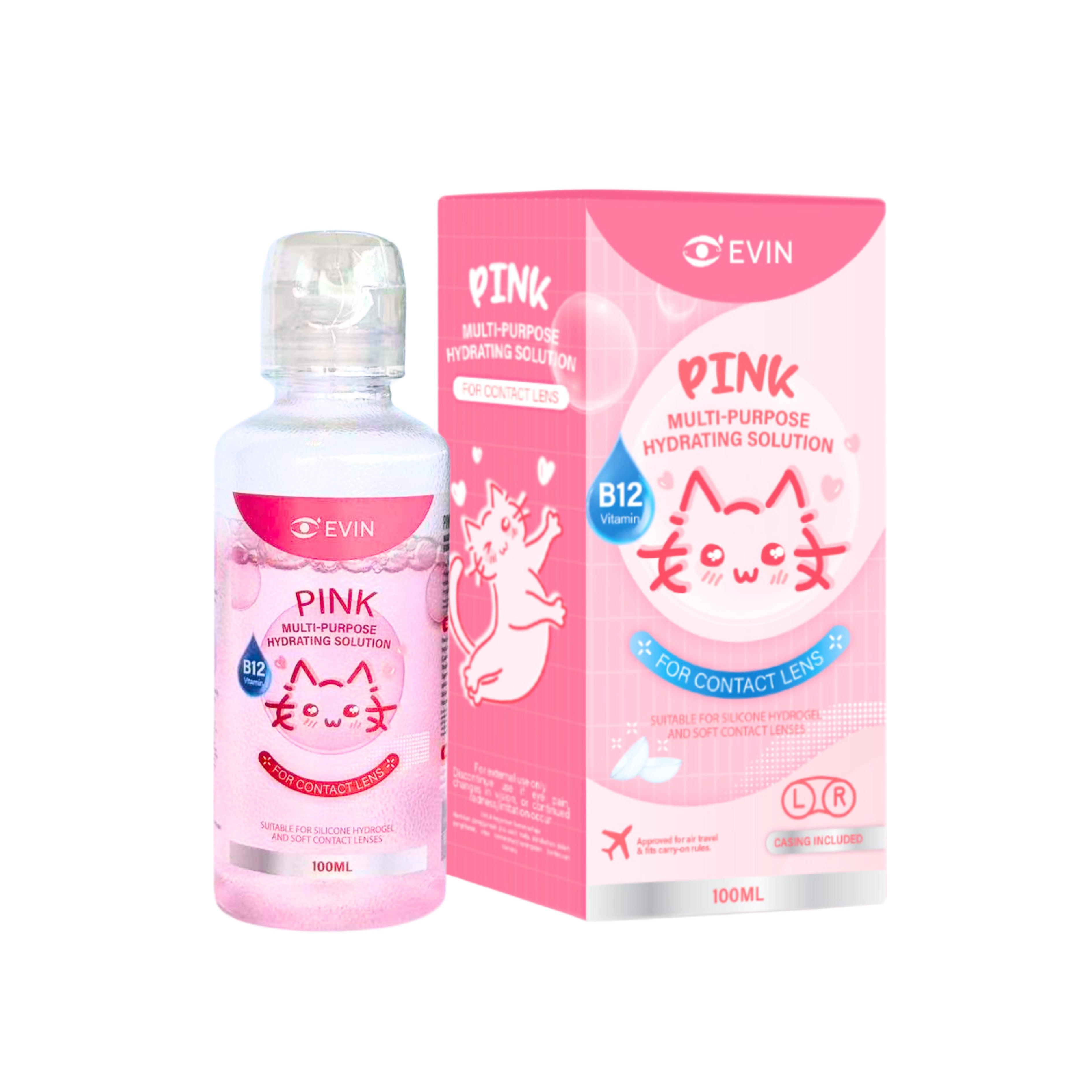 Evin Pink Multi-Purpose Hydrating Solution for Contact Lens 100mL (Casing Included)