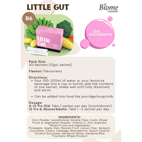 Biome Little Gut Vege Vitamin (Botanical Beverage Mix Corn Powder with Mixed Fruits and Vegetables Powder) Sachet 12gx30's