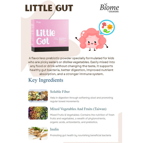 Biome Little Gut Vege Vitamin (Botanical Beverage Mix Corn Powder with Mixed Fruits and Vegetables Powder) Sachet 12gx30's