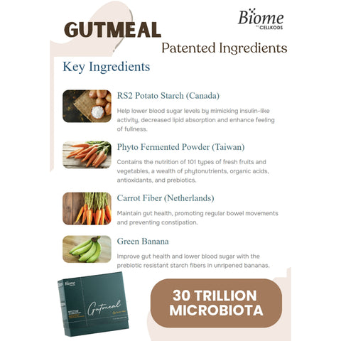Biome Gutmeal (Botanical Beverage Mix Cocoa Powder with Isolated Soy Protein) Sachet 30gx15's (Cocoa Flavour)