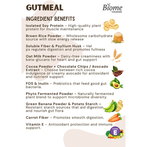 Biome Gutmeal (Botanical Beverage Mix Cocoa Powder with Isolated Soy Protein) Sachet 30gx15's (Cocoa Flavour)