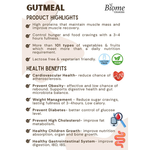 Biome Gutmeal (Botanical Beverage Mix Cocoa Powder with Isolated Soy Protein) Sachet 30gx15's (Cocoa Flavour)