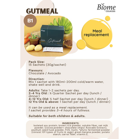Biome Gutmeal (Botanical Beverage Mix Oat Milk Powder with Isolated Soy Protein) Sachet 30gx15's (Avocado Flavour)