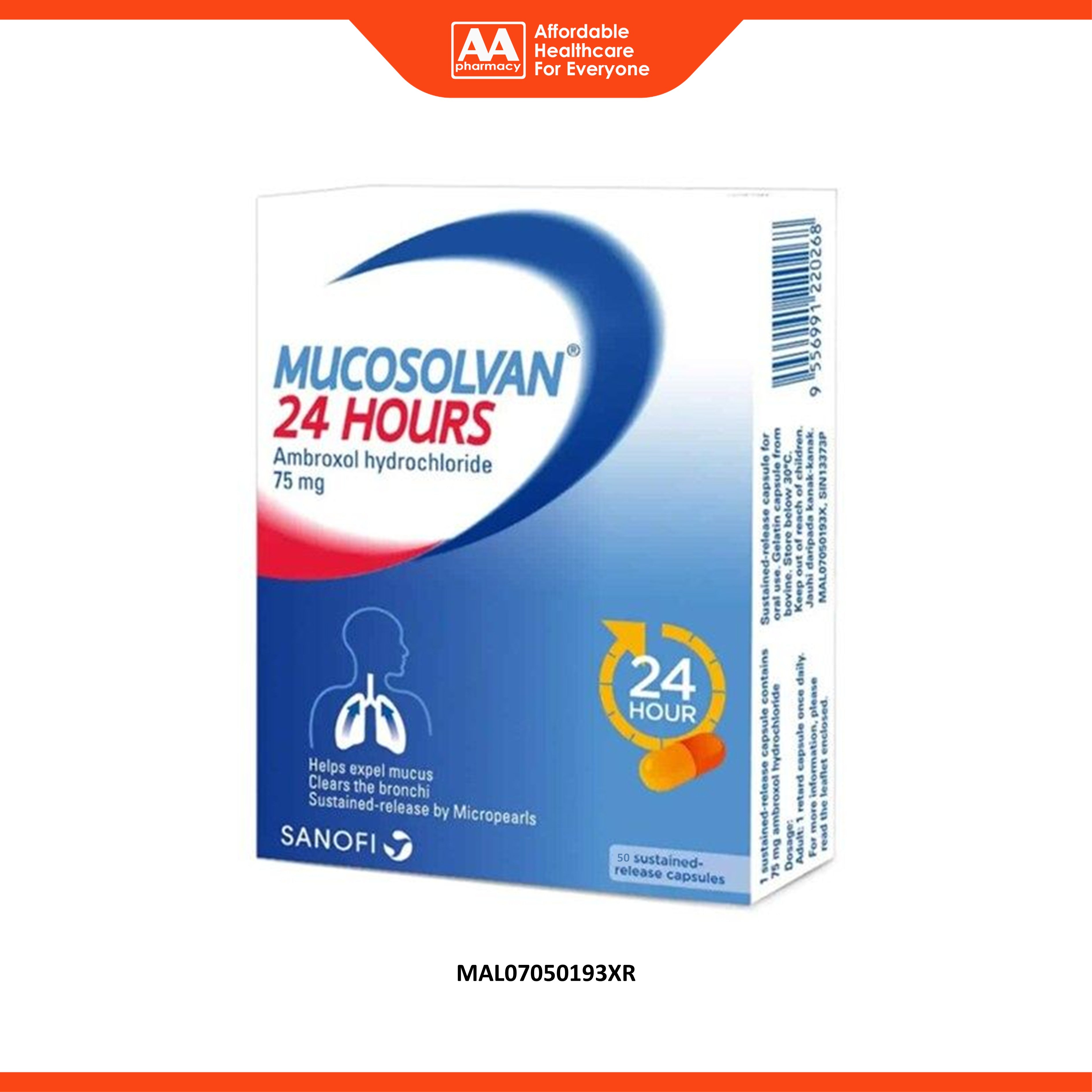 Mucosolvan 24 Hours (Ambroxol Hydrochloride) 75mg Sustained-Release Capsule 50's