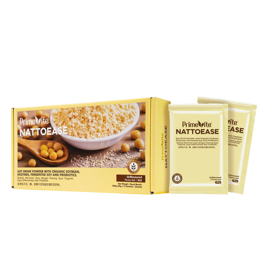 PrimeVite Nattoease (Soy Drink Powder with Organic Soybean, Enzymes, Fermented Soy and Probiotics, Unflavoured) Sachet 20gx15's