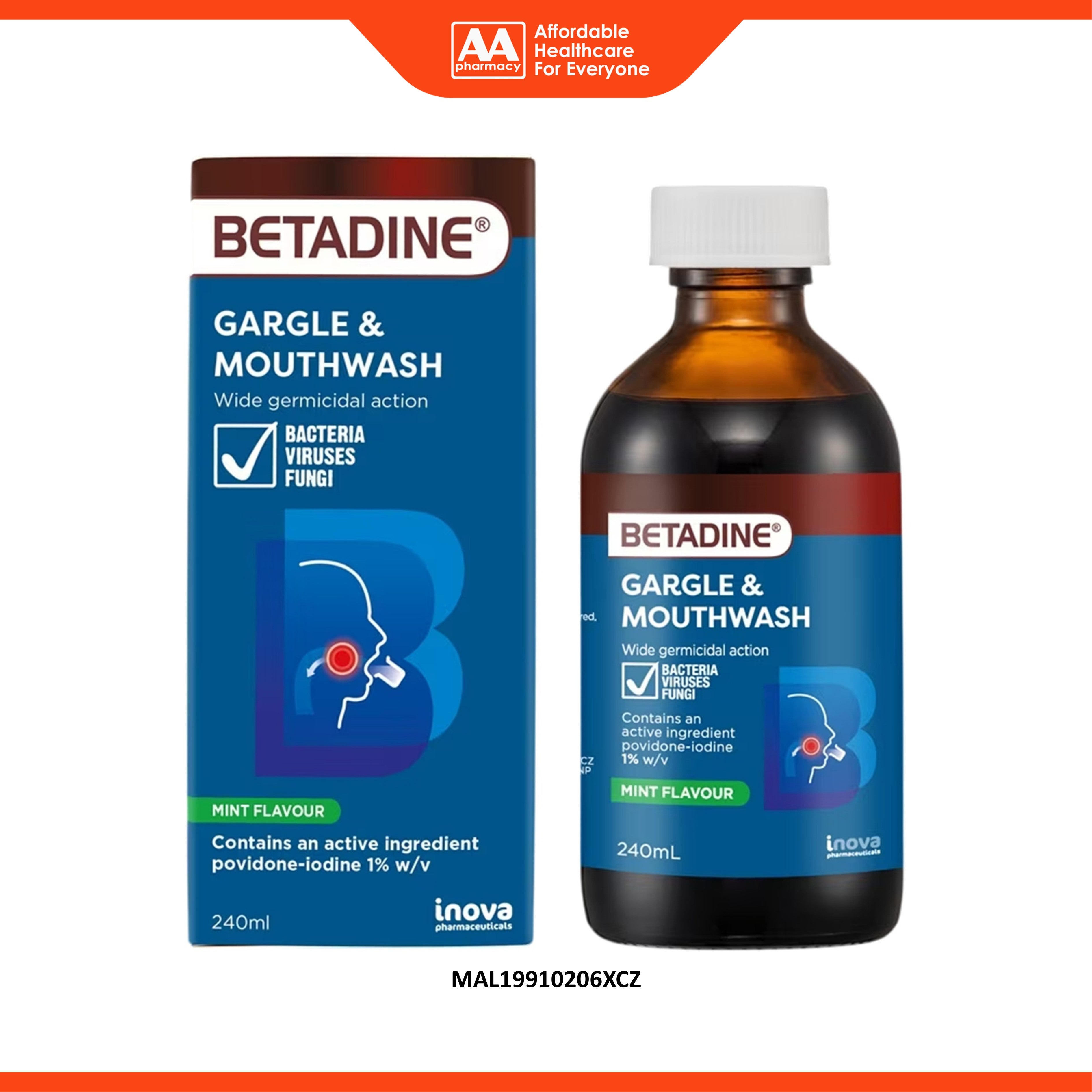 Betadine Gargle and Mouthwash 240mL (Povidone-Iodine 1%)
