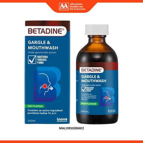 Betadine Gargle and Mouthwash 240mL (Povidone-Iodine 1%)