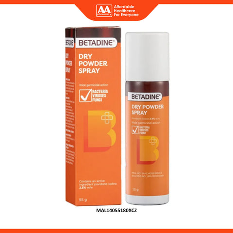 Betadine Dry Powder Spray 55g (Povidone-Iodine 2.5%)