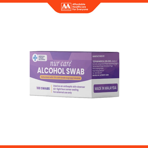 Nur Care Alcohol Swab (70% USP Grade Isopropyl Alcohol) 100's