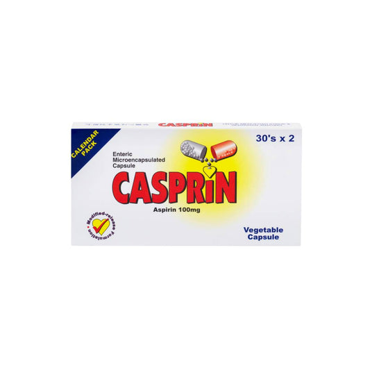 Casprin (Aspirin 100mg) Enteric Microencapsulated Capsule 2x30's