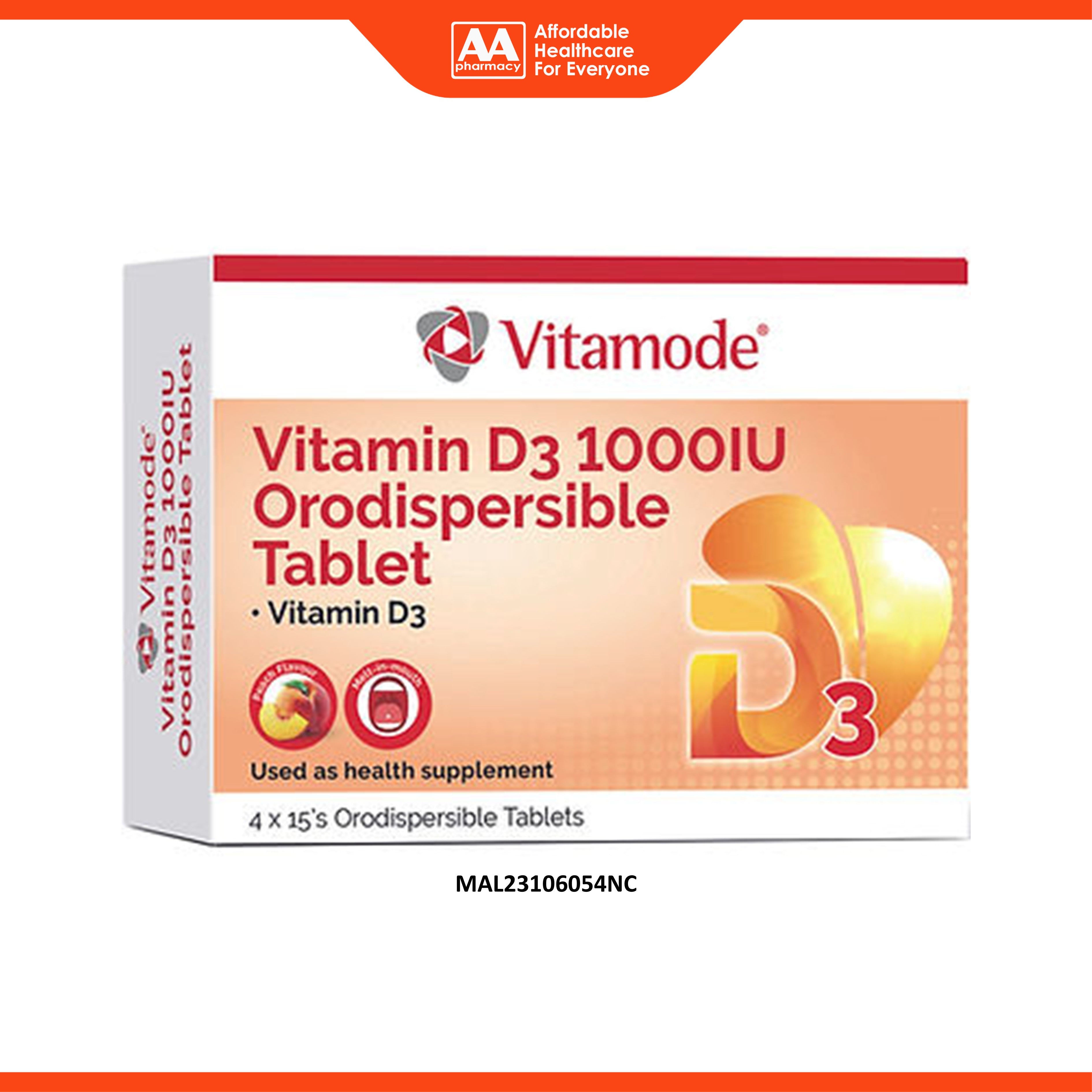 Vitamode Vitamin D3 1000IU Orodispersible Tablet 4x15's (Peach Flavour)