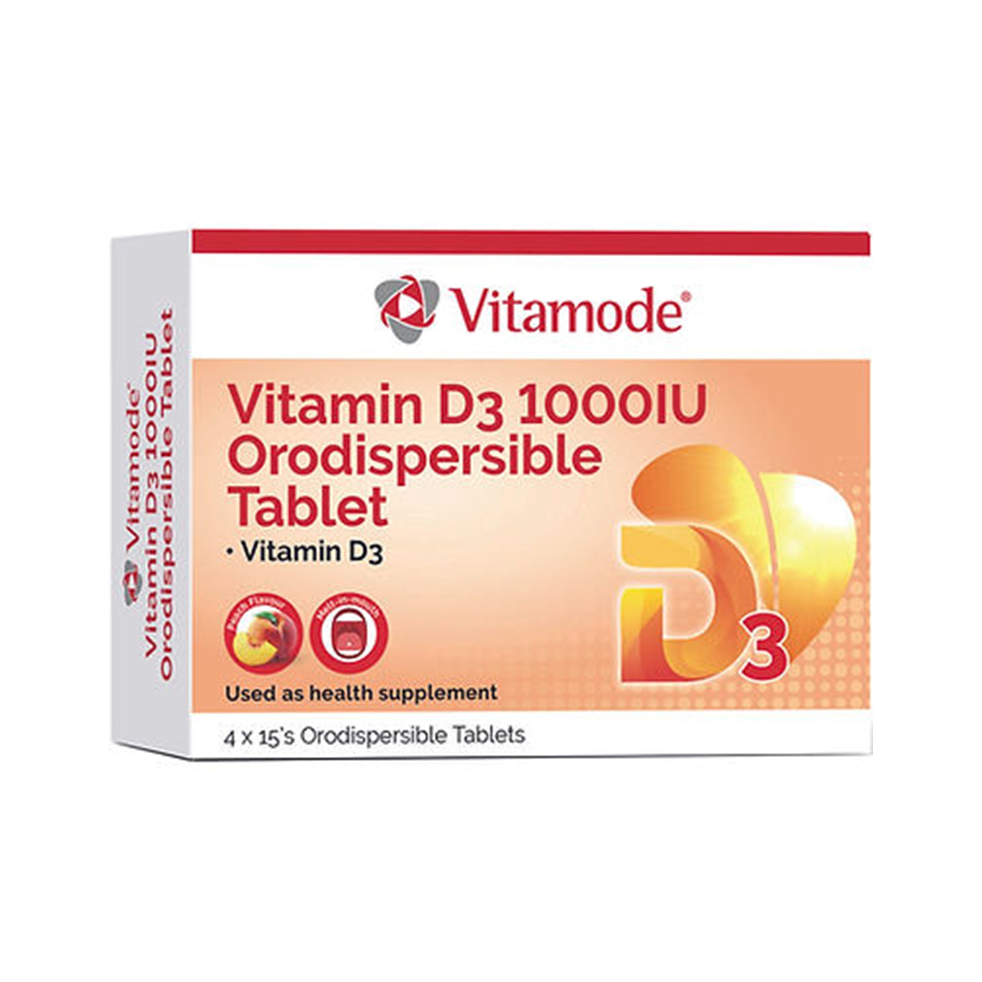 Vitamode Vitamin D3 1000IU Orodispersible Tablet 4x15's (Peach Flavour)