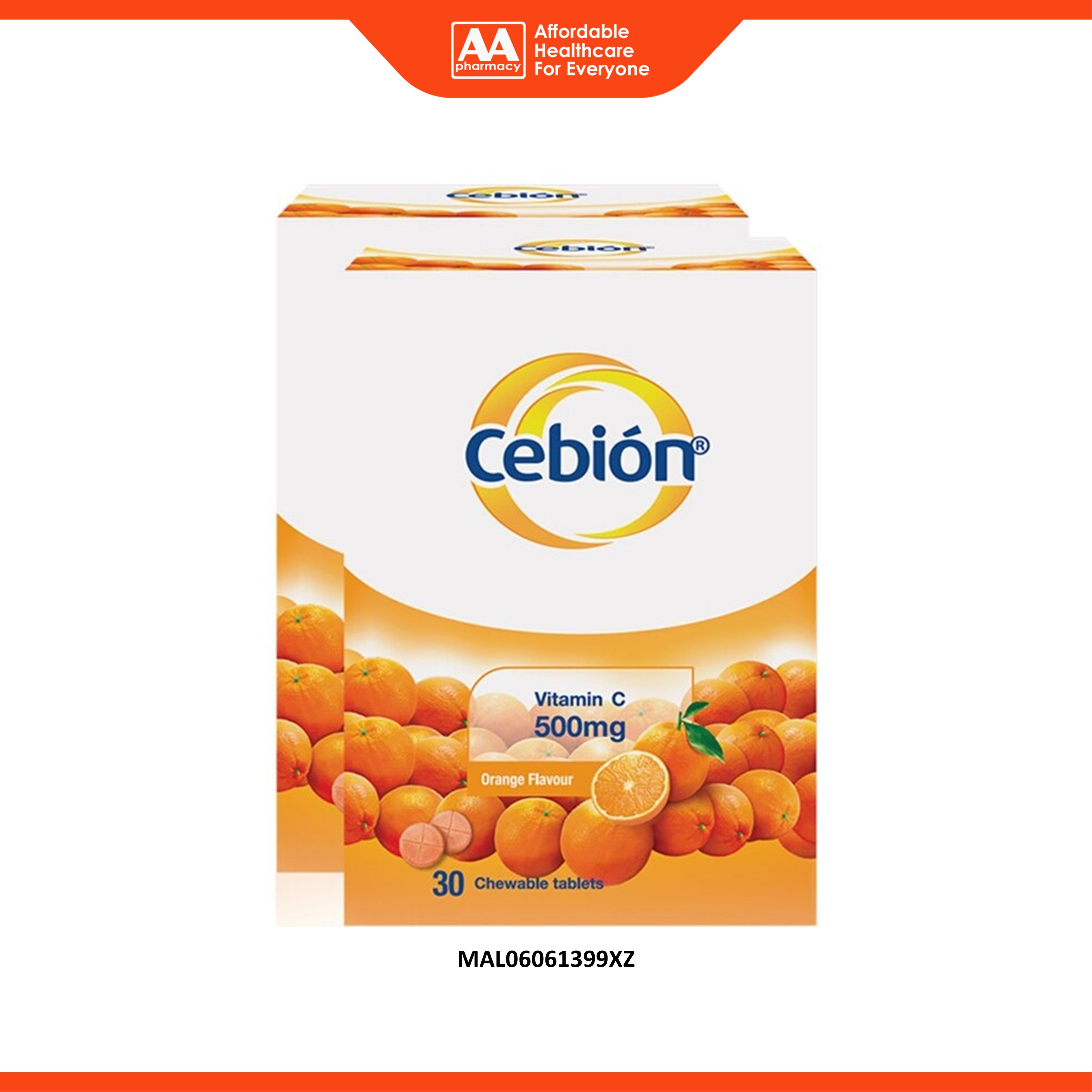 Cebion Vitamin C 500mg Chewable Tablet 3x30's (Orange Flavour)