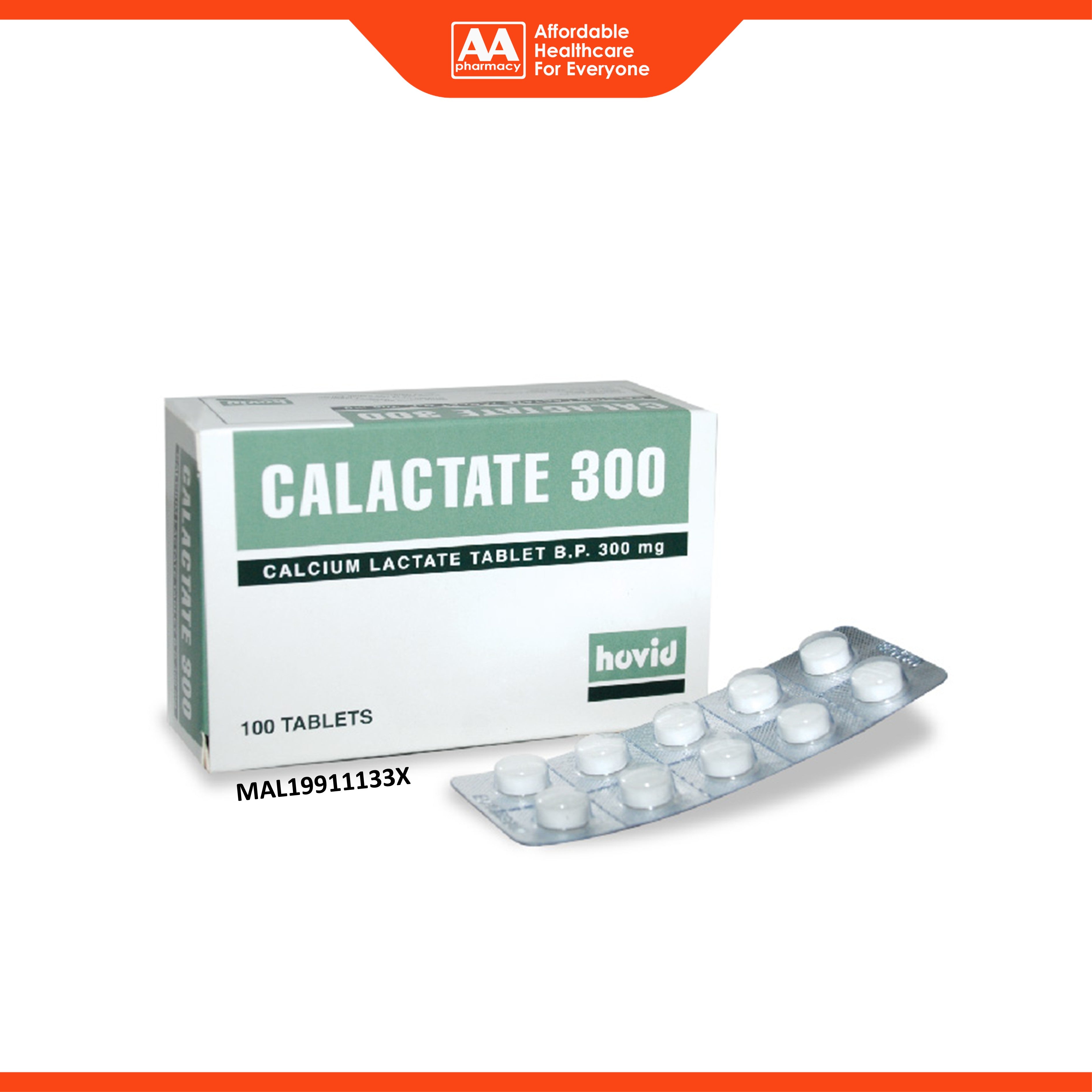 Hovid CaLactate (Calcium Lactate) 300mg Tablet 10x10's