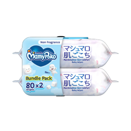 MamyPoko Marshmallow Skin Comfort Baby Wipes (Non-Fragrance) 2x80's [Bundle Pack]