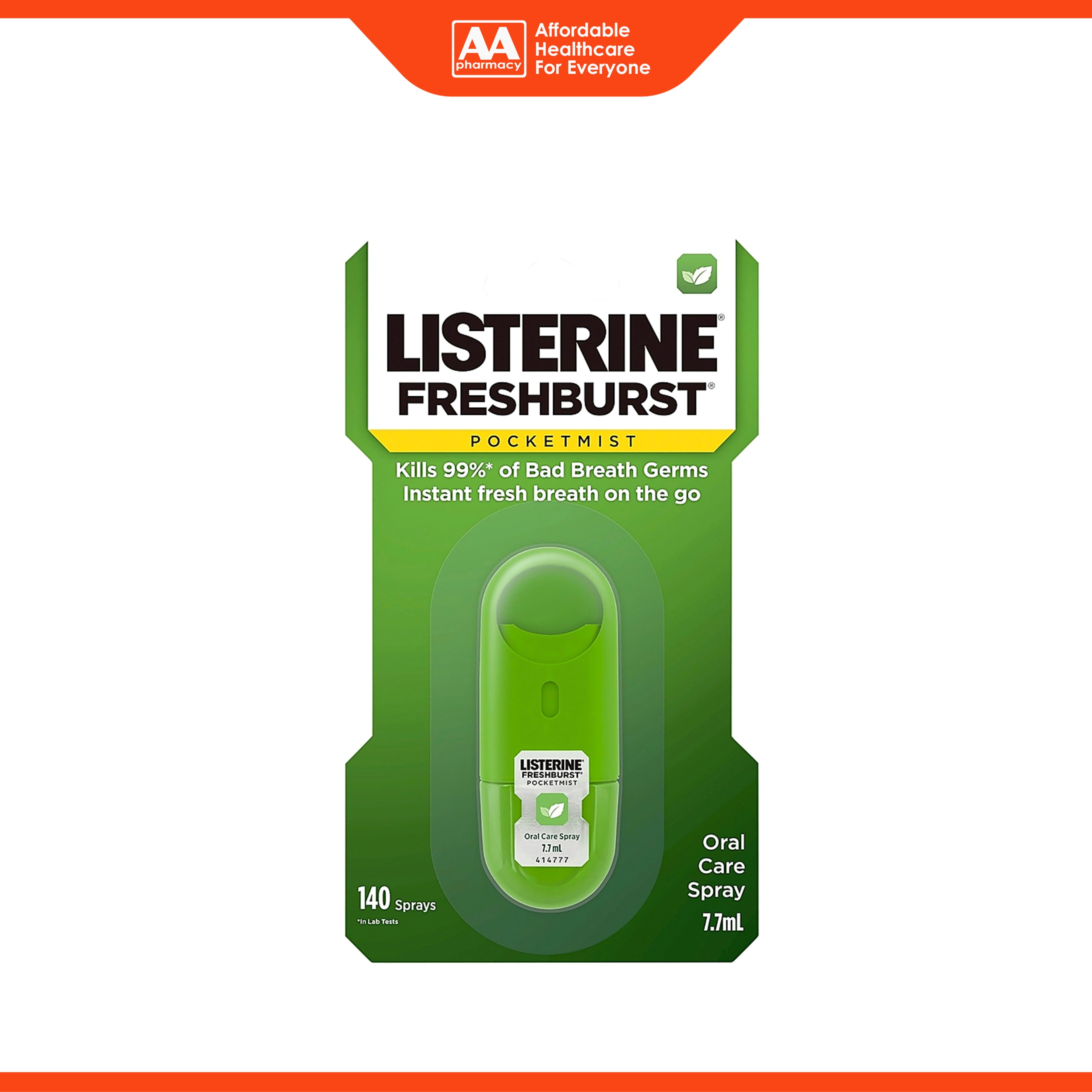 Listerine Fresh Burst PocketMist Oral Care Spray 7.7mL (140 Sprays)