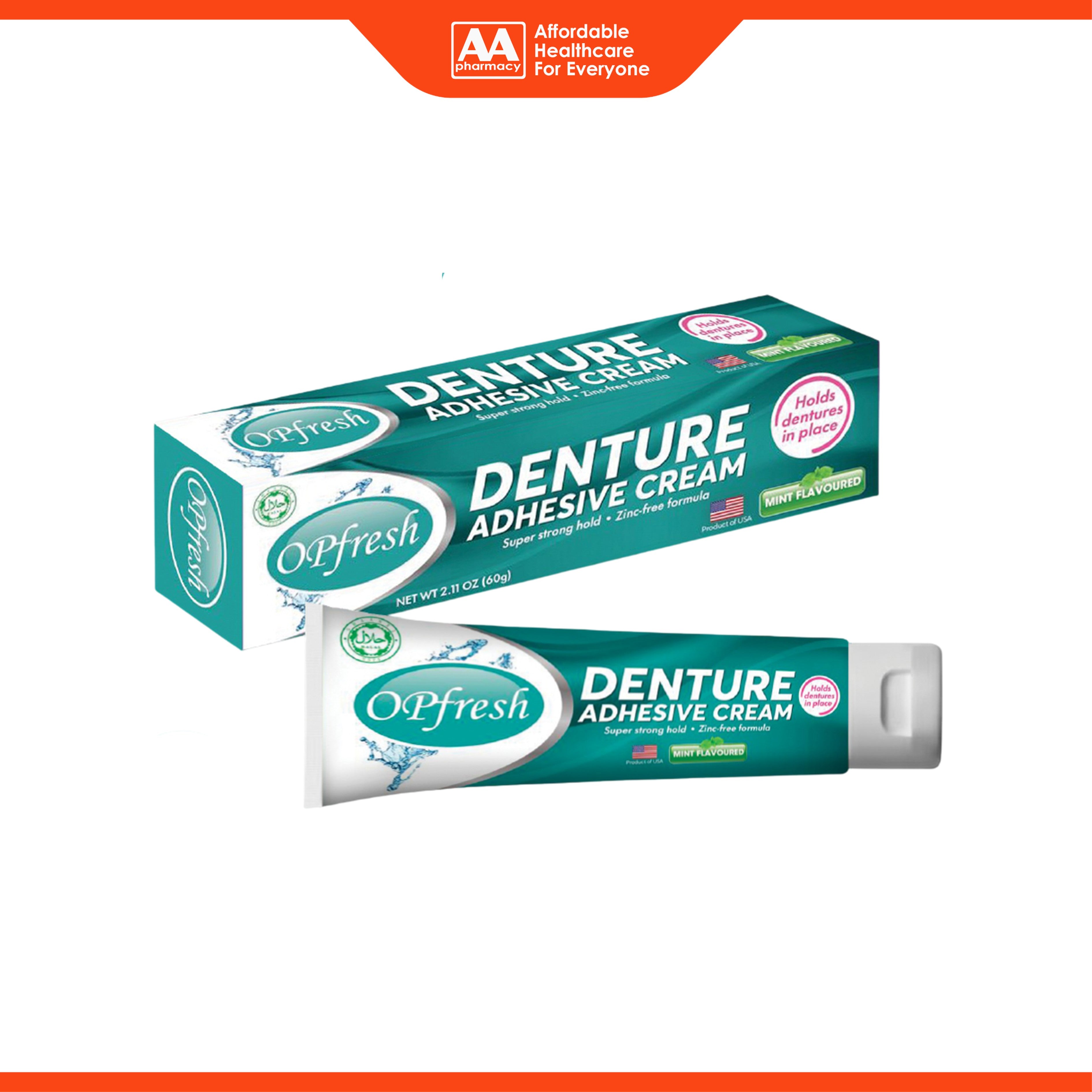 OPfresh Denture Adhesive Cream 60g (Mint Flavour)