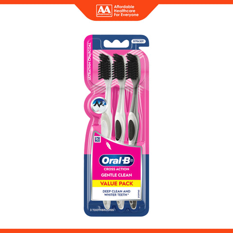 Oral-B Toothbrush (Cross Action Gentle Clean, Ultrathin Charcoal, Extra Soft) 3's