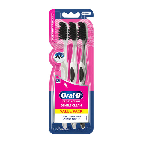 Oral-B Toothbrush (Cross Action Gentle Clean, Ultrathin Charcoal, Extra Soft) 3's