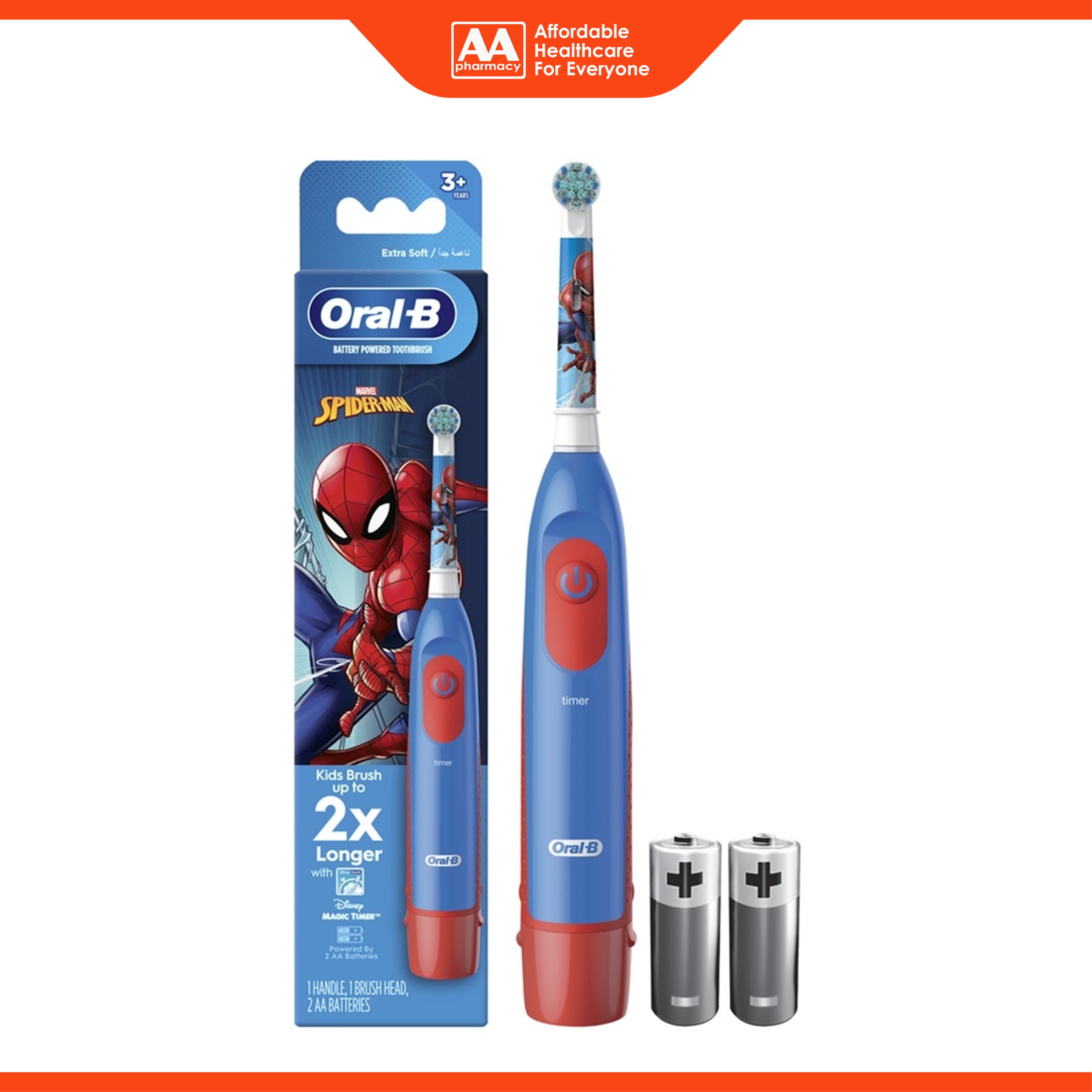 Oral-B (Marvel Spiderman) Battery Powered Toothbrush (1 Handle, 1 Brush Head, 2 AA Batteries) [For Children 3+ Years]