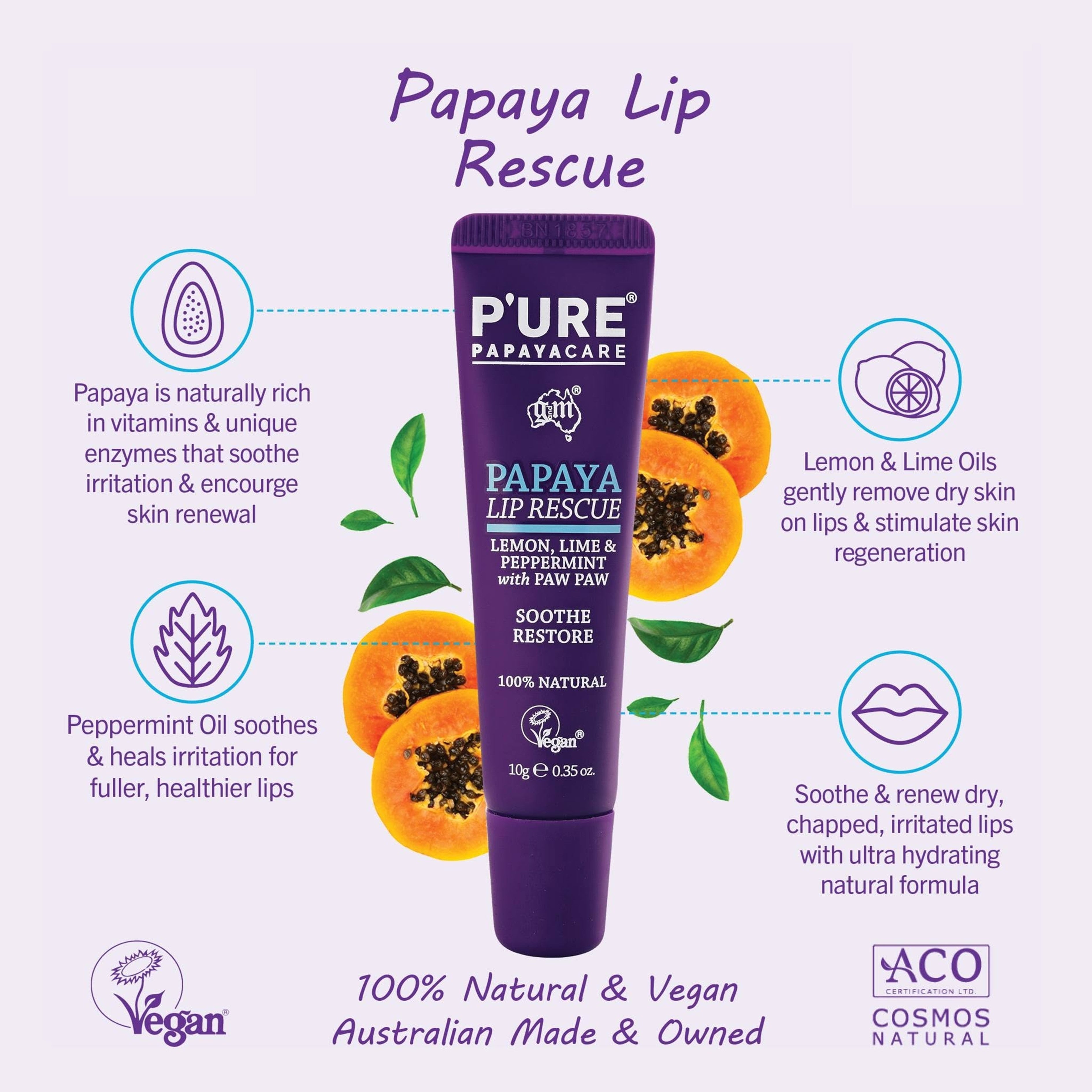 P'ure PapayaCare Papaya Lip Rescue 10g