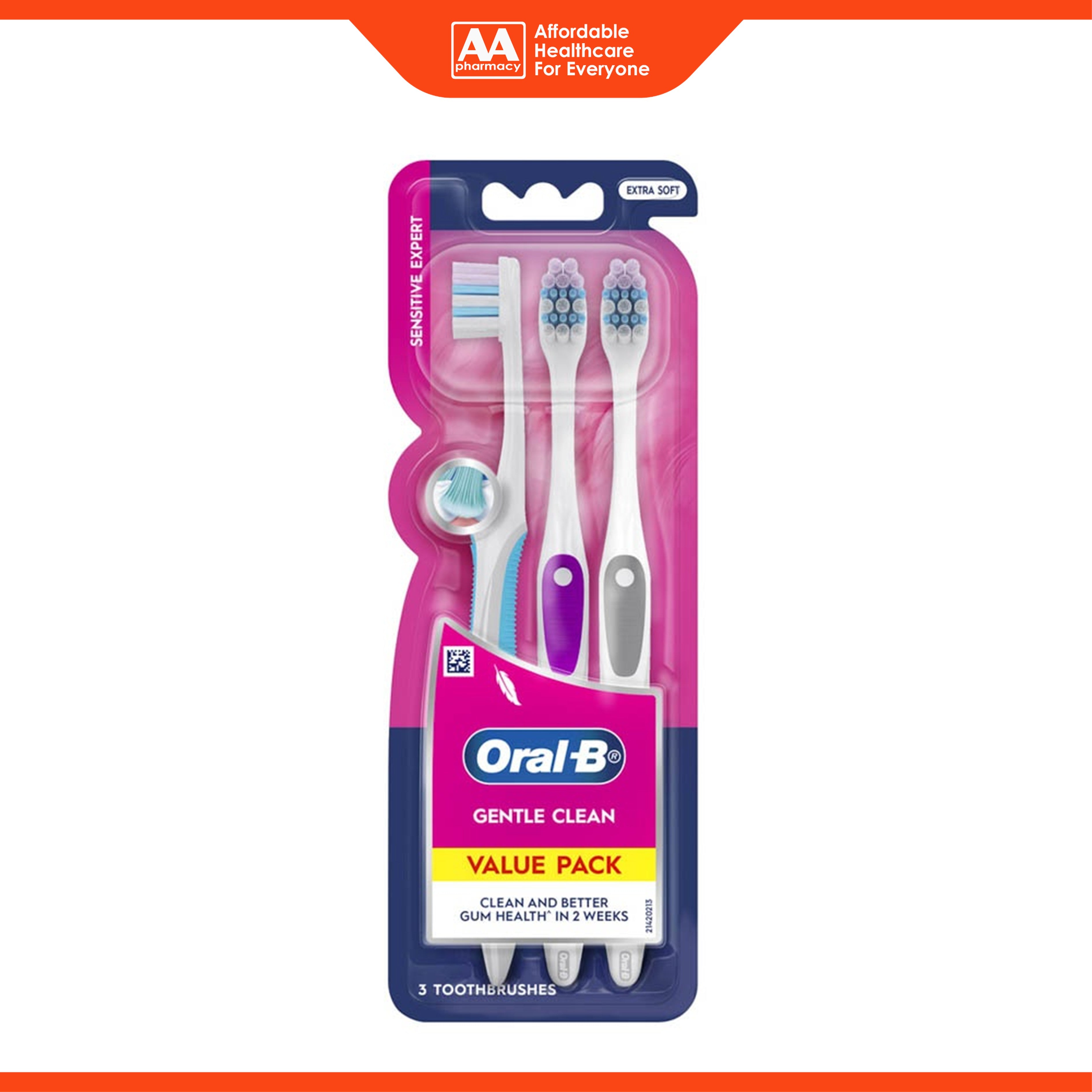 Oral-B Toothbrush - Gentle Clean, Sensitive Expert, Extra Soft (3's)