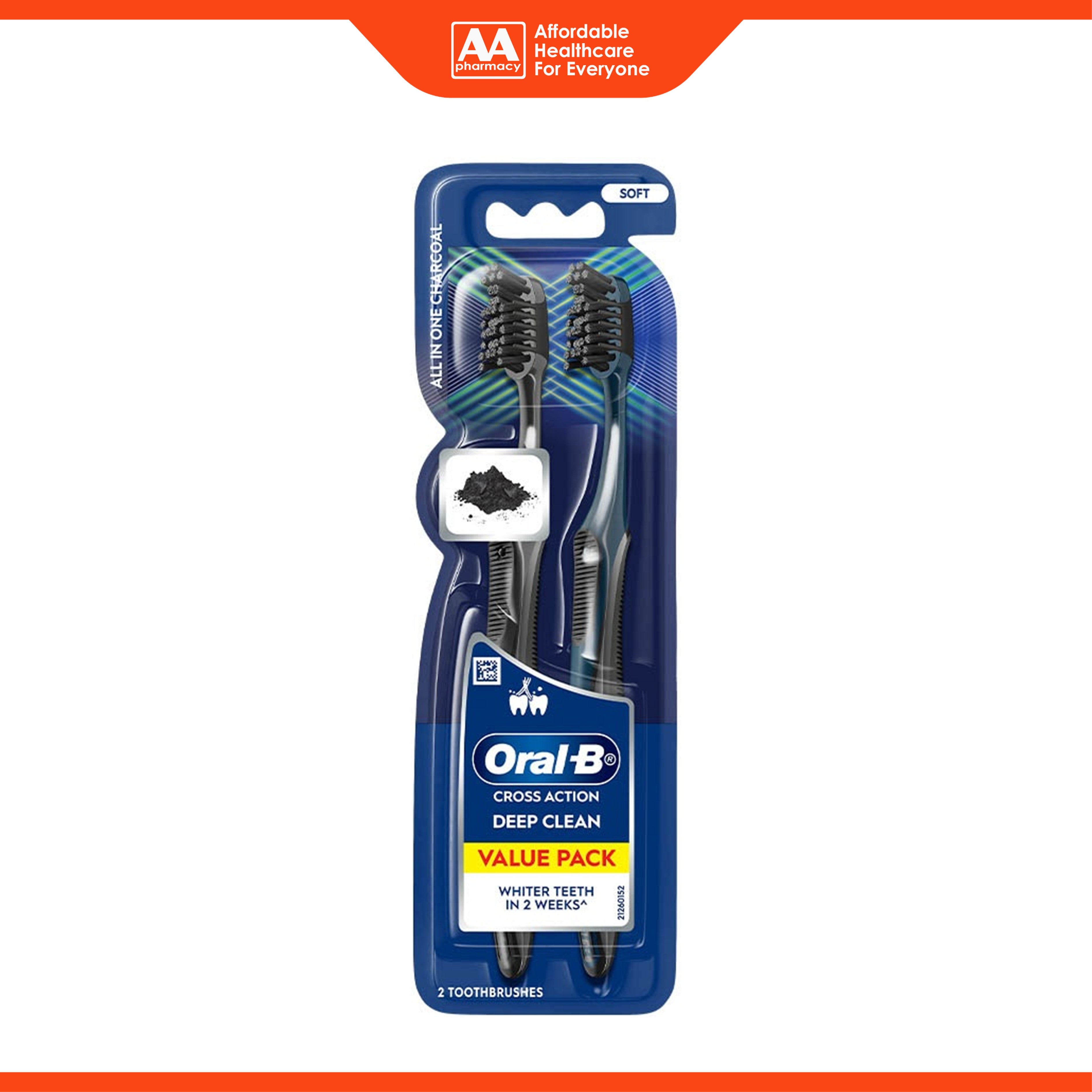 Oral-B Toothbrush - Cross Action Deep Clean, All In One Charcoal, Soft (2's)