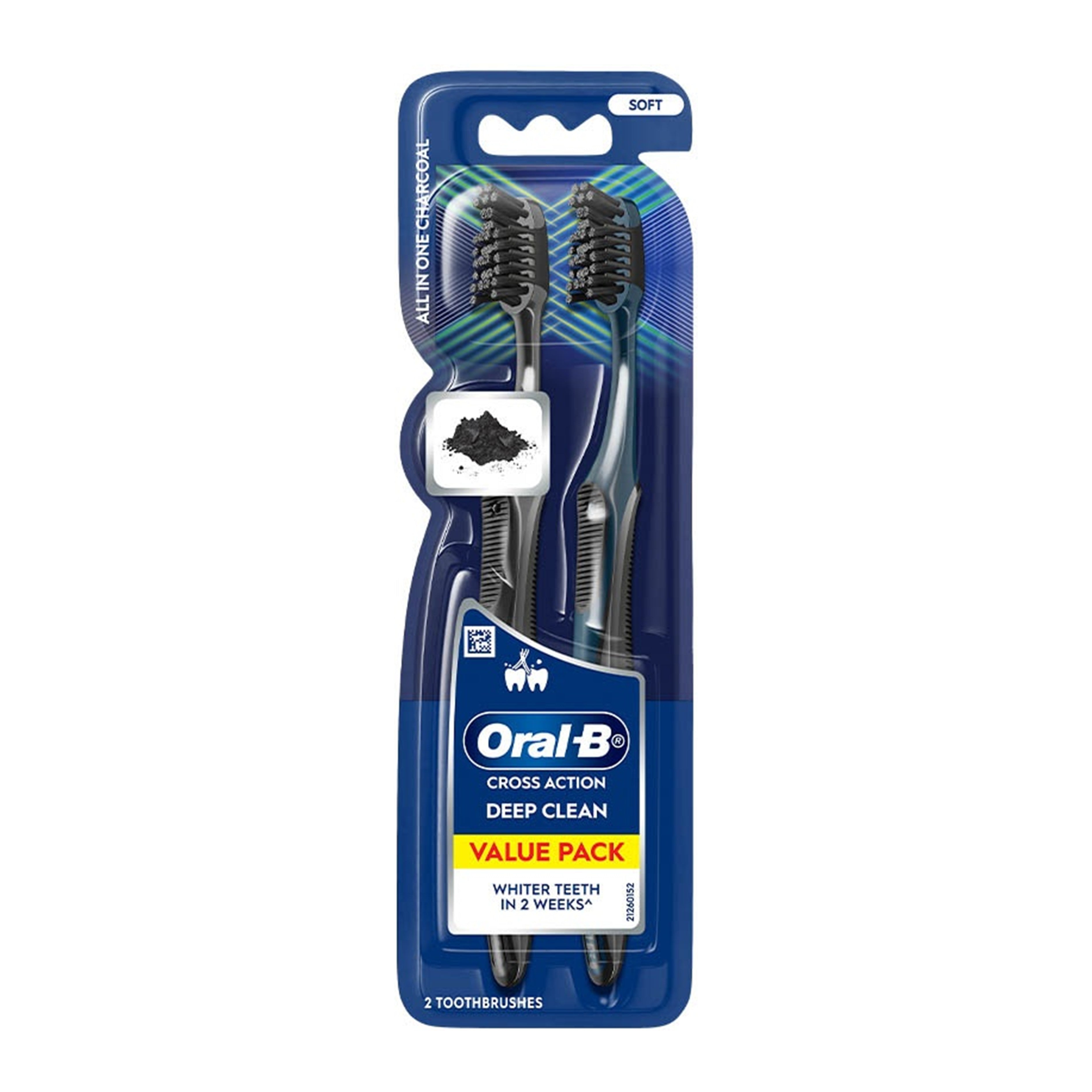 Oral-B Toothbrush - Cross Action Deep Clean, All In One Charcoal, Soft (2's)