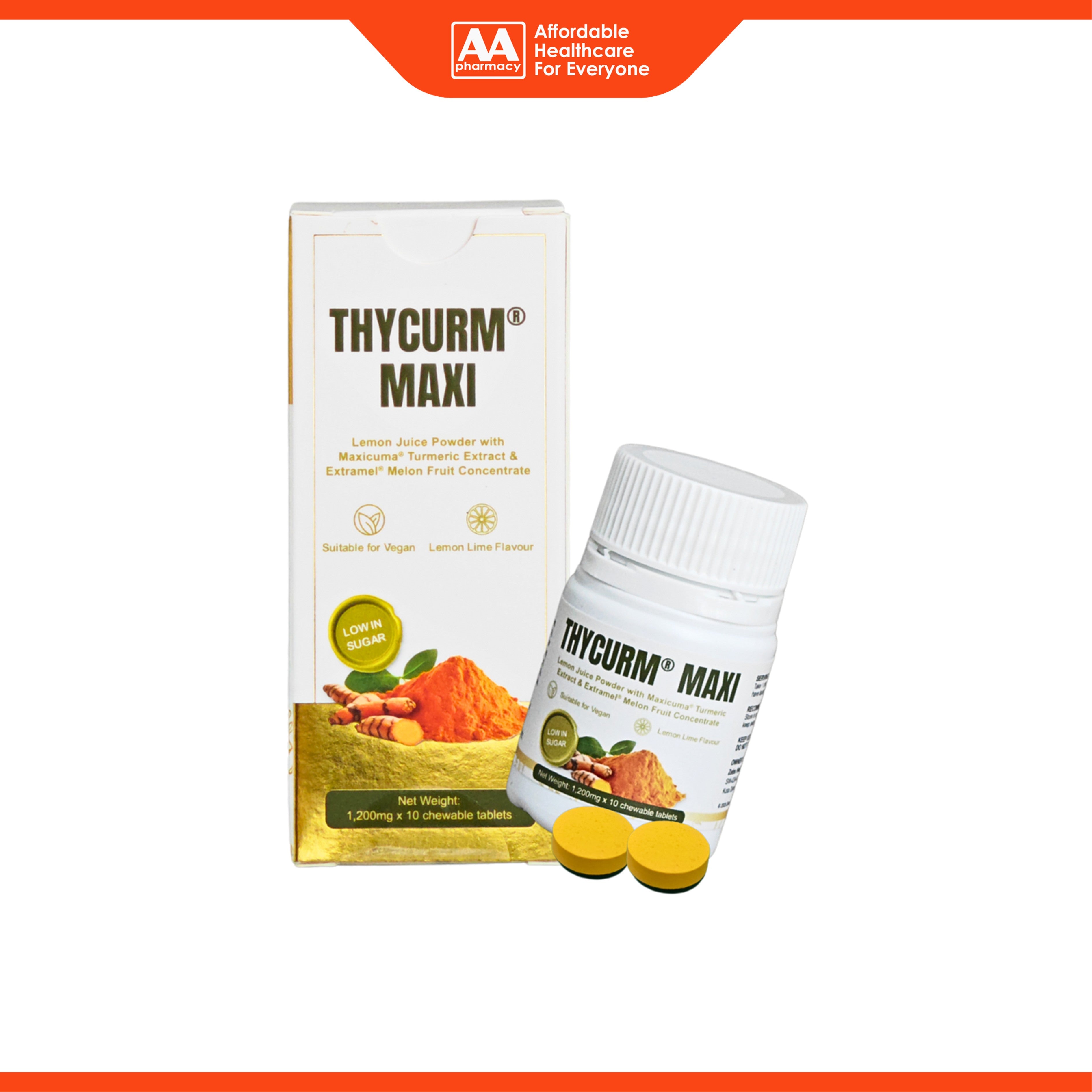 Thycurm Maxi (Lemon Juice Powder with Maxicuma Turmeric Extract and Extramel Melon Fruit Concentrate) Chewable Tablet 10's - Lemon Lime Flavour