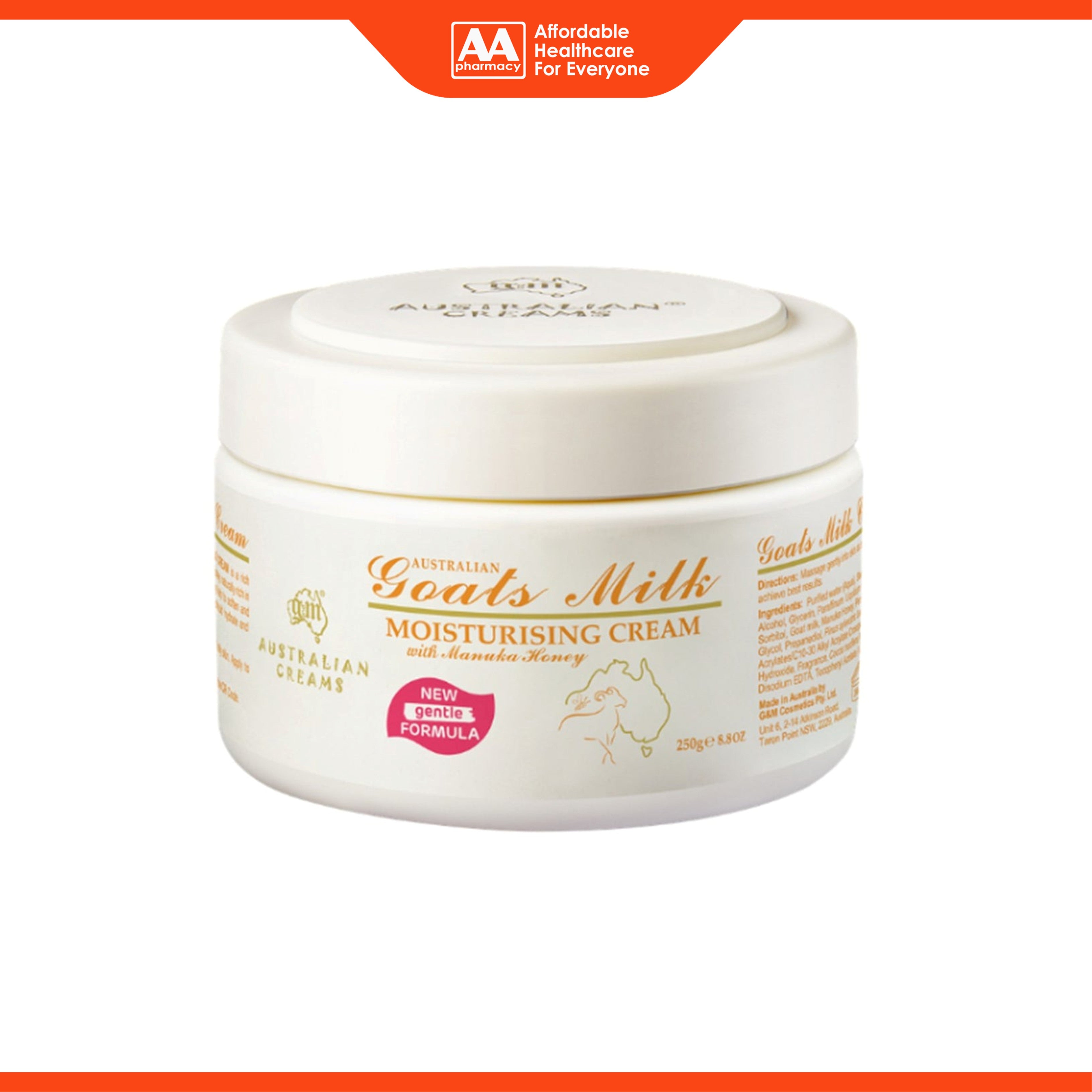 G and M Australian Cream Goats Milk Moisturising Cream with Manuka Honey (250g) - New Gentle Formula
