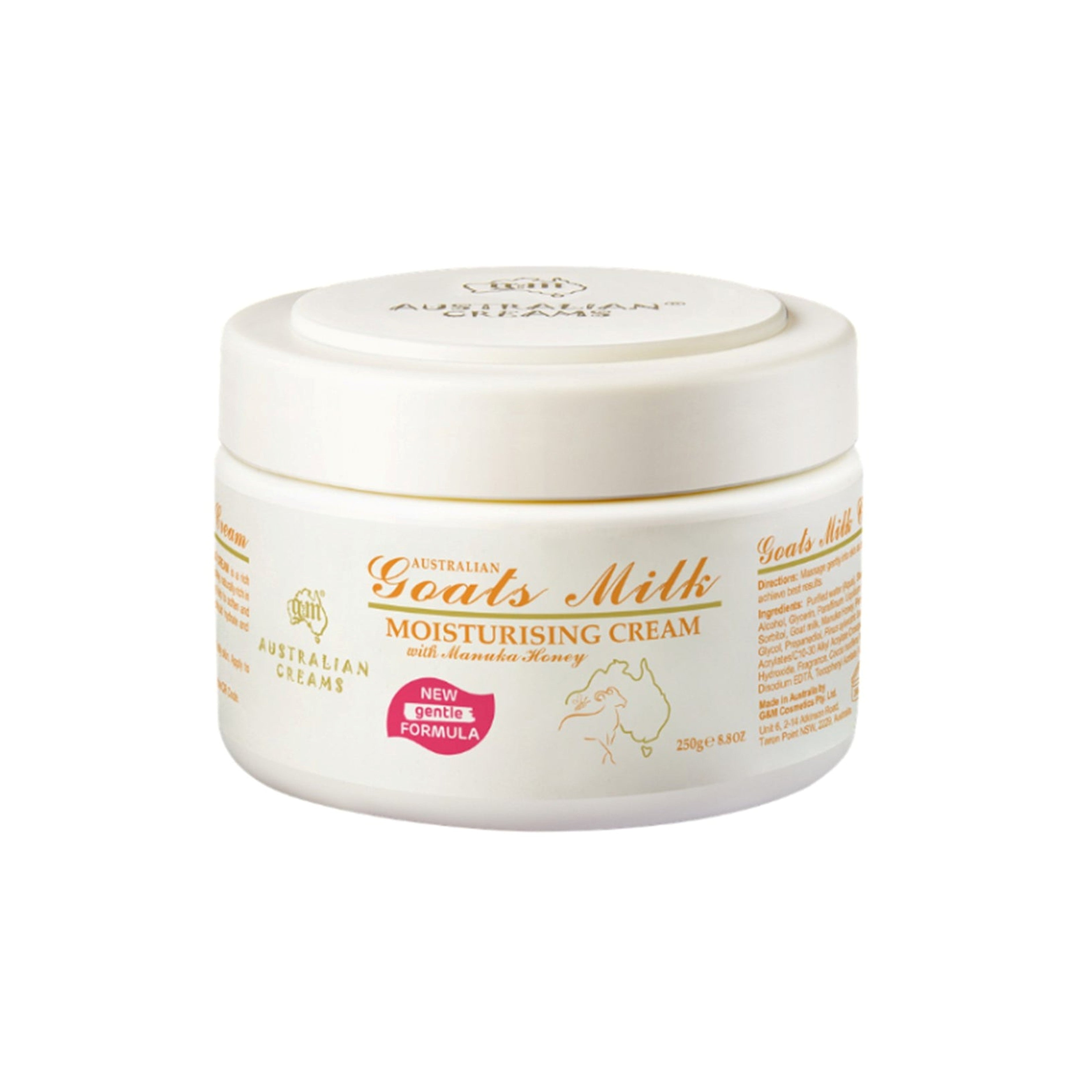 G and M Australian Cream Goats Milk Moisturising Cream with Manuka Honey (250g) - New Gentle Formula