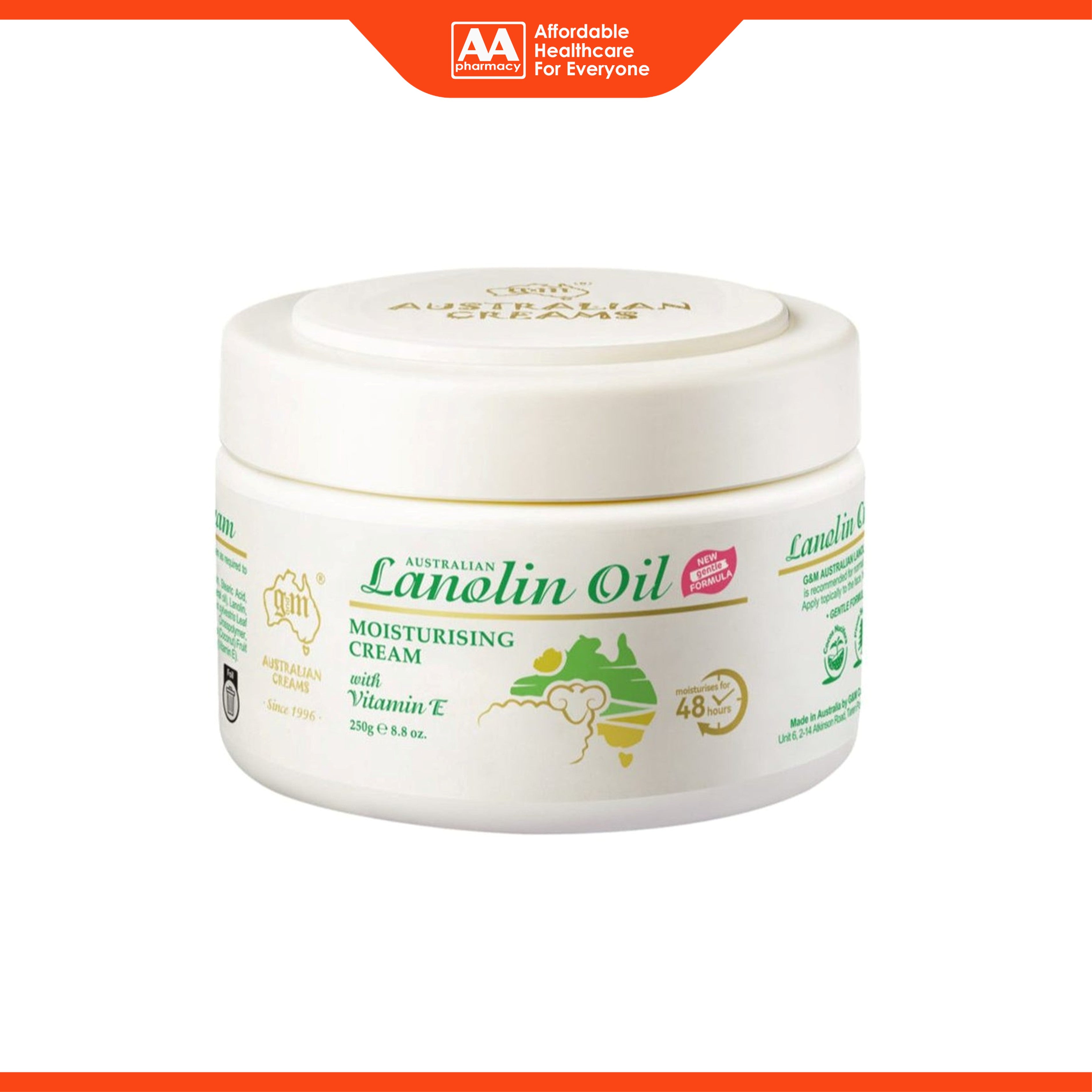 G and M Australian Cream Lanolin Oil Moisturising Cream with Vitamin E (250g) - New Gentle Formula