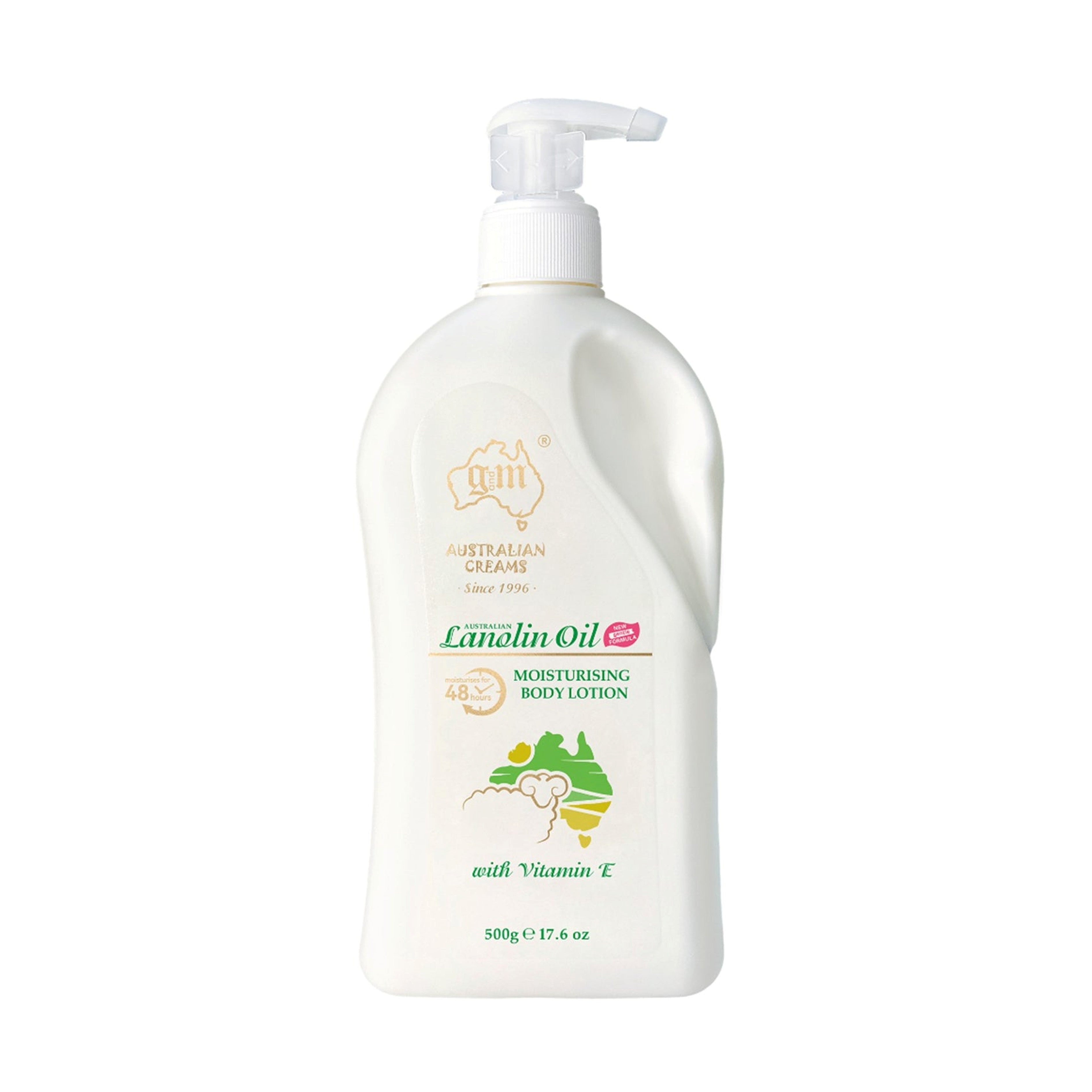 G and M Australian Cream Lanolin Oil Moisturising Body Lotion with Vitamin E (500g) - New Gentle Formula