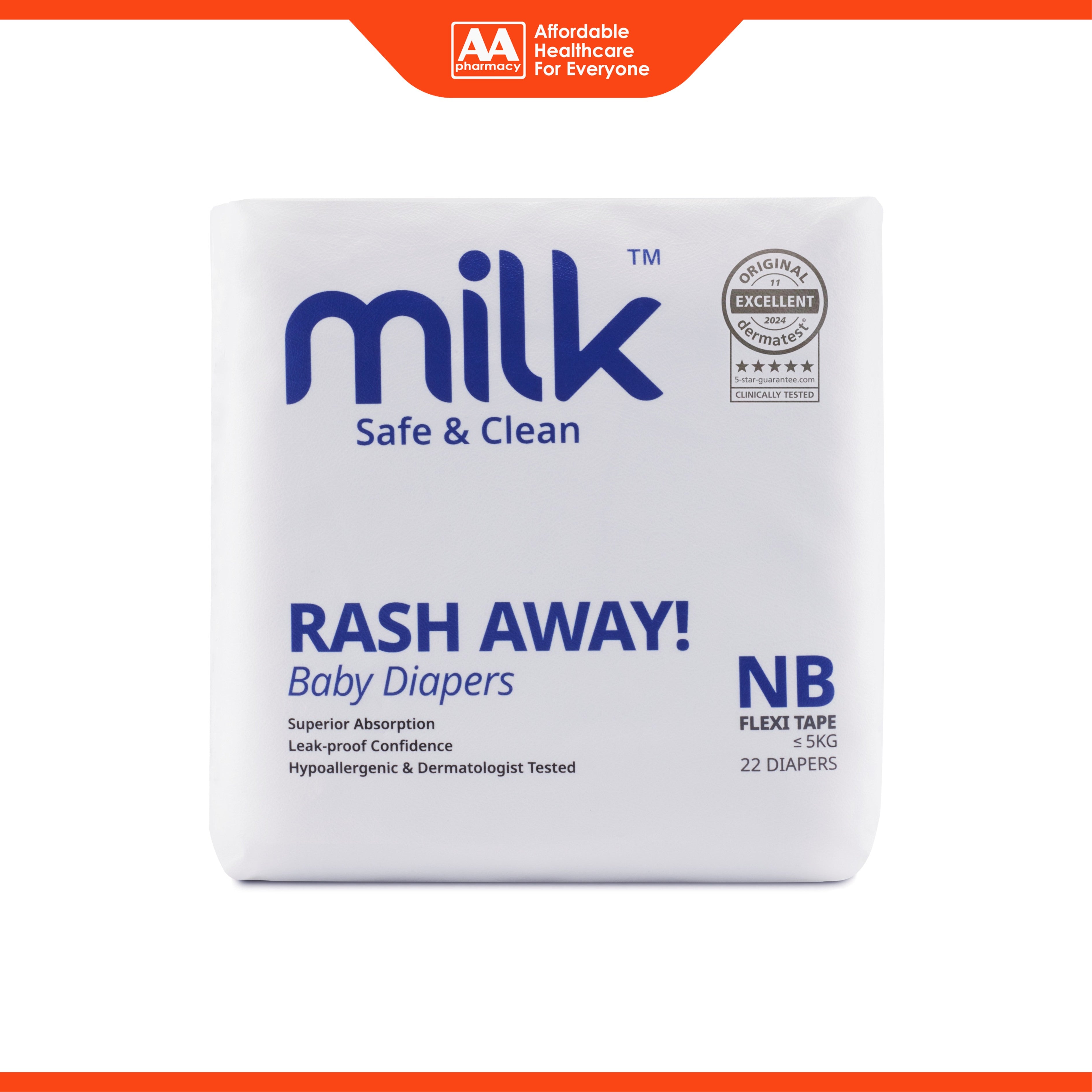 Milk Baby Flexi Tape Diapers - Size NB, For Up To 5kg (22's)