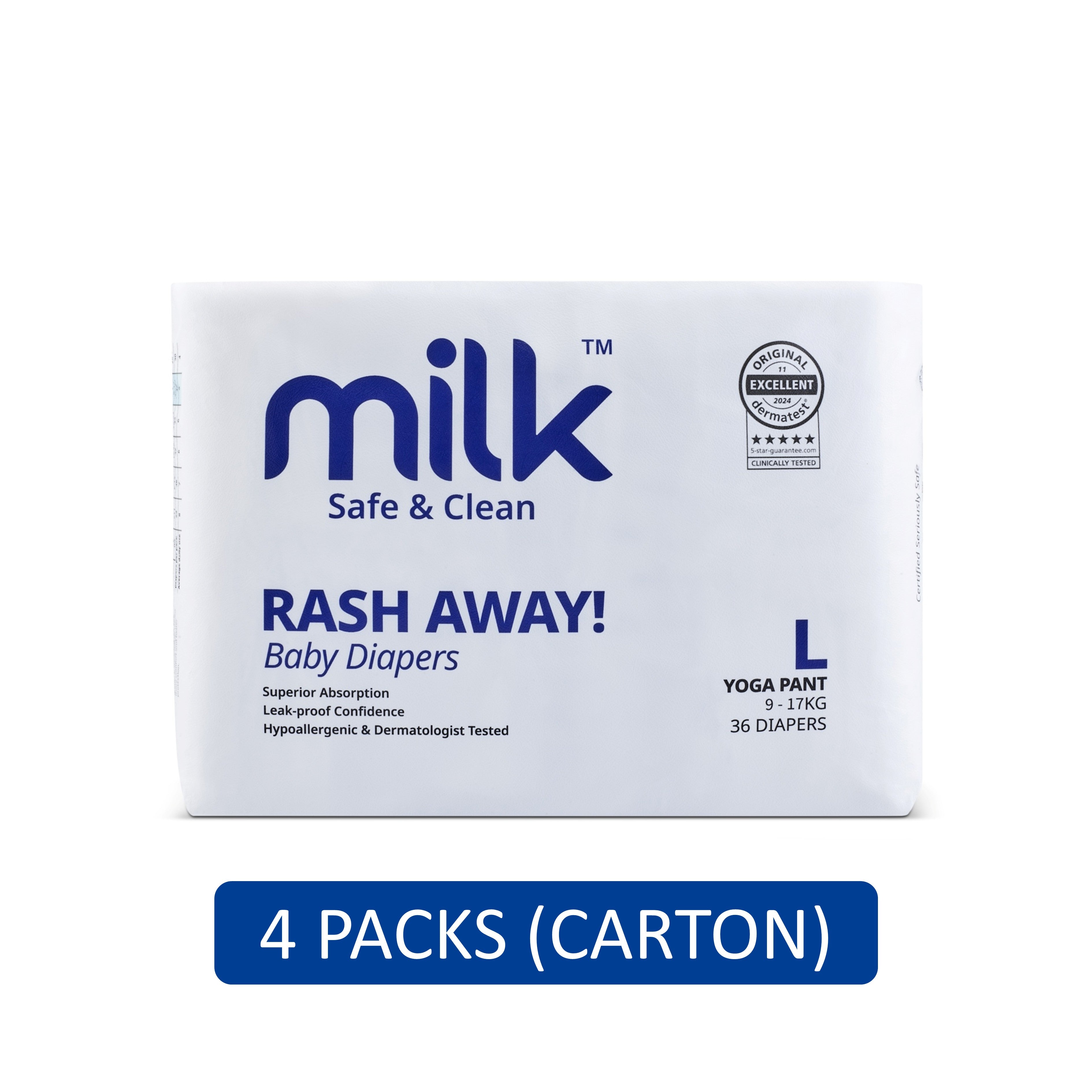 Milk Baby Diapers Yoga Pants - Size L, For 9-17kg (4 x 36's) [Carton]